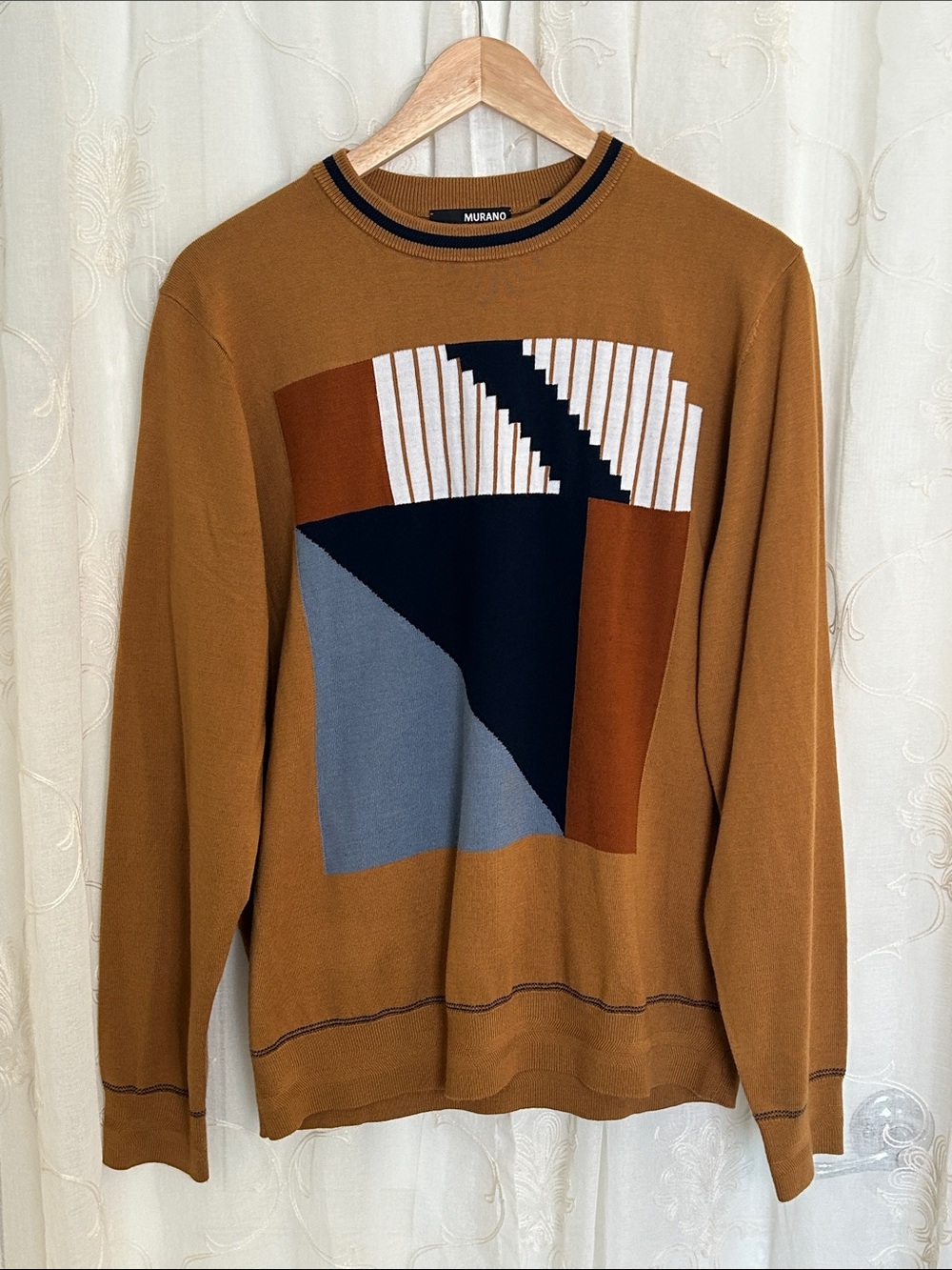 Murano Men's Geometric Abstract Colorblock Crewneck Sweater L